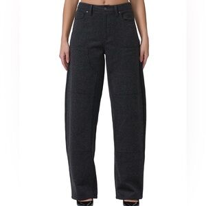 AFRM Brianna High Rise Barrel Horseshoe Leg Pant in Charcoal Grey Tweed